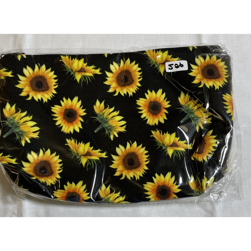 Unbranded Sunflower Pouch Womens OS Black Yellow New Floral Zipper Cosmetic Bag